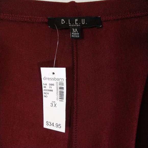 NWT 3X B.L.E.U. Maroon/Wine Ribbed Acetate Pants - Picture 5 of 6